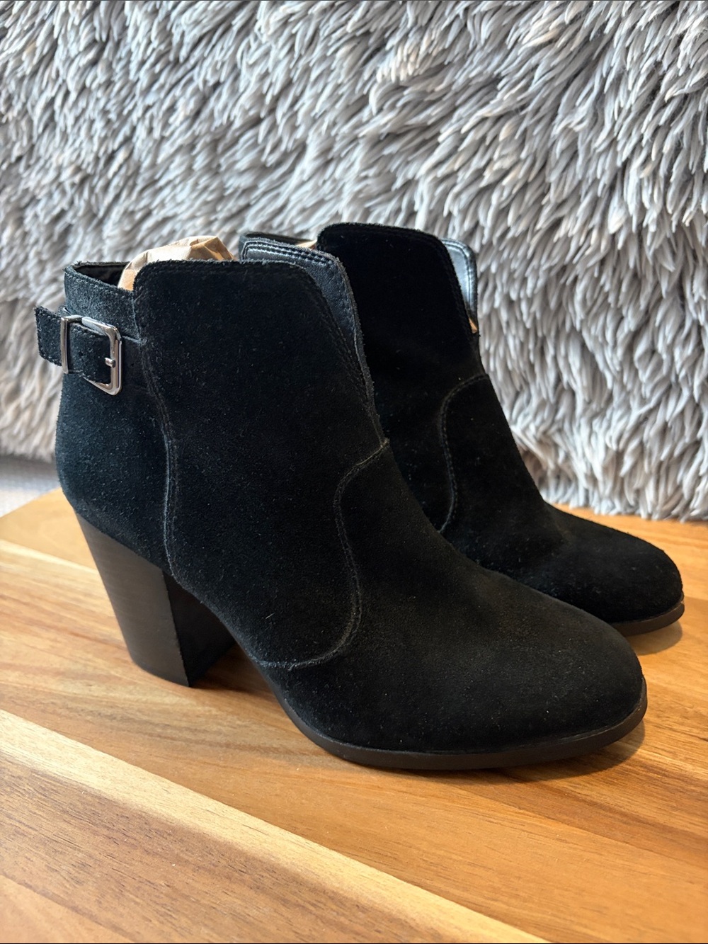 Gianni Bini Black Suede Buckle Block Heel Ankle Booties